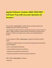 Applied Behavior Analysis (ABA) 2026/2027 – Full Exam Prep with Accurate Questions & An