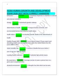 HOSA HUMAN GROWTH AND DEVELOPMENT EXAM 2026-2027 WITH CORRECT ANSWERS