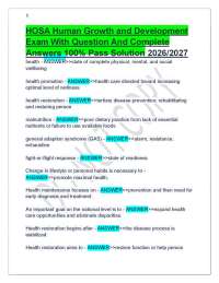 HOSA Human Growth and Development Exam With Question And Complete Answers 100% Pass Sol