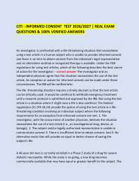 CITI - INFORMED CONSENT TEST 2026/2027 | REAL EXAM QUESTIONS & 100% VERIFIED ANSWERS