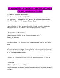 CA Taxation of CA Residents | Quizzes with 100% Correct Solutions & Verified