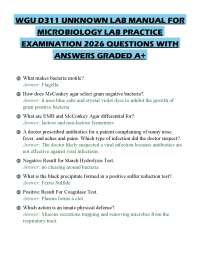 WGU D311 UNKNOWN LAB MANUAL FOR MICROBIOLOGY LAB PRACTICE EXAMINATION 2026 QUESTIONS WITH