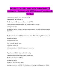 ACTG 67- CA Quiz: Intro to CA Taxation of CA Residents | Quizzes with 100% Correct Solutio