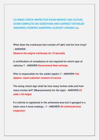 CA SMOG CHECK INSPECTOR EXAM NEWEST 2025 ACTUAL EXAM COMPLETE 200 QUESTIONS AND CORRECT D