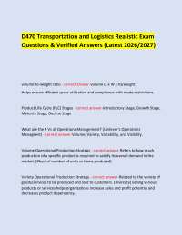D470 Transportation and Logistics Realistic Exam Questions & Verified Answers (Latest 202