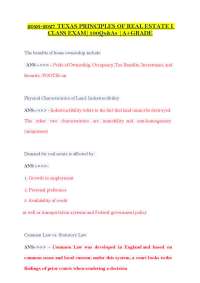 2026-2027 TEXAS PRINCIPLES OF REAL ESTATE I CLASS EXAM|100Qs&As |A+GRADE