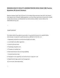 INDIANA HEALTH FACILITY ADMINISTRATOR (HFA) EXAM 200 Practice Questions & Correct Answers