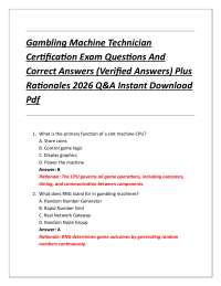 Gambling Machine Technician Certification Exam Questions And Correct Answers (Verified A