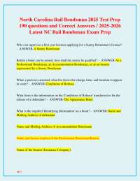 North Carolina Bail Bondsman 2026 Test Prep 190 questions and Correct Answers / 2026-2027