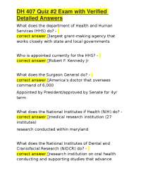 DH 407 Quiz #2 Exam with Verified Detailed Answers