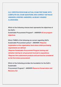 CLC CERTIFICATION EXAM ACTUAL EXAM TEST BANK WITH COMPLETE EAL EXAM QUESTIONS AND CORRECT