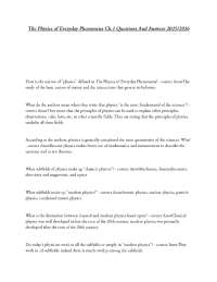 The Physics of Everyday Phenomena Ch.1 Questions And Answers 2025/2026