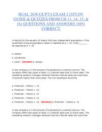 BUAL 2650 EXAM 2 (GUPTA) | STUDY GUIDE & QUIZZES CH 11, 14, 15, 16 | QUESTIONS AND ANSWERS