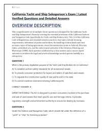 California Yacht and Ship Salesperson's Exam |Latest Verified Questions & Detailed Answers
