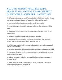 NSG 3450 NURSING PRACTICE MENTAL HEALTH EXAM 4 / ACTUAL EXAM CORRECT QUESTIONS & ANSWERS
