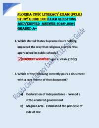Florida Civic Literacy Exam (FCLE) Study Guide 100 Exam Questions andVerified Answer 20