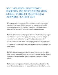 NSG 3450 MENTAL HEALTH PSYCH DISORDERS AND INTERVENTIONS STUDY GUIDE