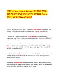 FTCE school counseling pk-12 EXAM 2026– 2027 (LATEST GUIDE) WITH ACTUAL EXAM STYLE VERIFIE
