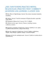 NSG 3450 NURSING PRACTICE MENTAL HEALTH EXAM 4 PRACTICE TEST / QUESTIONS AND ANSWERS