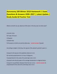 Astronomy 209 Winter 2018 Homework 1 Exam Questions & Answers 2026–2027 | Latest Update
