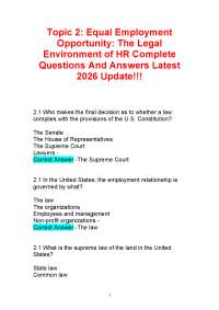 Topic 2: Equal Employment Opportunity: The Legal Environment of HR Complete Questions