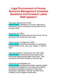 Legal Environment of Human Resource Management Complete Questions And Answers Latest 2026