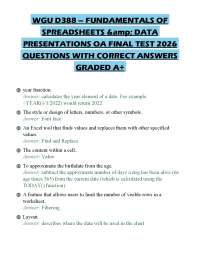 WGU D388 – FUNDAMENTALS OF SPREADSHEETS &amp; DATA PRESENTATIONS OA FINAL TEST 2026 QUESTI