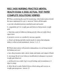 NSG 3450 NURSING PRACTICE MENTAL HEALTH EXAM 4 2026 ACTUAL TEST PAPER COMPLETE SOLUTIONS