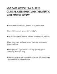 NSG 3450 MENTAL HEALTH 2026 CLINICAL ASSESSMENT AND THERAPEUTIC CARE MASTER REVIEW