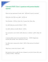 Colorado POST (Test 1) questions with precise detailed answers