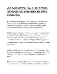 NSG 3450 MENTAL HEALTH 2026 PSYCH DISORDERS AND INTERVENTIONS STUDY COMPANION