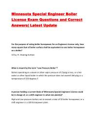 Minnesota Special Engineer Boiler License Exam Questions and Correct Answers|Latest Update