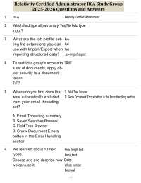 Relativity Certified Administrator RCA Study Group 2025-2026 Questions and Answers