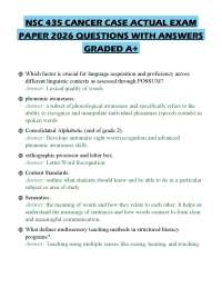 NSC 435 CANCER CASE ACTUAL EXAM PAPER 2026 QUESTIONS WITH ANSWERS GRADED A+