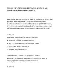 TCFP FIRE INSPECTOR II EXAM: 200 PRACTICE QUESTIONS AND CORRECT ANSWERS LATEST 2026 GRADE