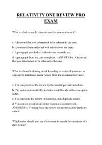 RELATIVITY ONE REVIEW PRO EXAM