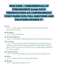 WGU D388 – FUNDAMENTALS OF SPREADSHEETS &amp; DATA PRESENTATIONS OA COMPREHENSIVE STUDY GU