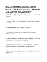 NSG 3450 NURSING PRACTICE MENTAL HEALTH EXAM 4 2026 PRACTICE QUESTIONS AND ANSWERS