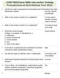 (CUSP T&D) Power-Skills Line-worker Training Transmission & Distribution Test 2026