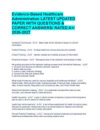 Evidence-Based Healthcare Administration LATEST UPDATED PAPER WITH QUESTIONS & CORRECT