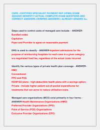 CSPR –CERTIFIED SPECIALIST PAYMENT REP (HFMA) EXAM 20242025 NEWEST!!! ACTUAL COMPLETE EXA
