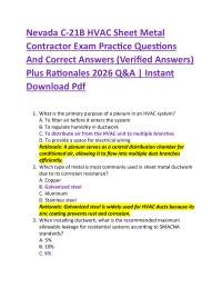 Nevada C-21B HVAC Sheet Metal Contractor Exam Practice Questions And Correct Answers (Ve