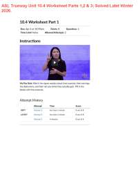 ASL Trueway Unit 10.4 Worksheet Parts 1,2 & 3; Solved Latet Winter 2026.