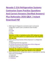 Nevada C-21A Refrigeration Systems Contractor Exam Practice Questions And Correct Answer