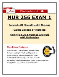 Galen NUR256 Exam 1 – Mental Health Nursing Q&A with Rationales | (2026/2027) (PDF)