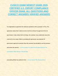 CUSECO EXAM NEWEST EXAM 2026 CERTIFIED U.S. EXPORT COMPLIANCE OFFICER EXAM. ALL QUESTIONS