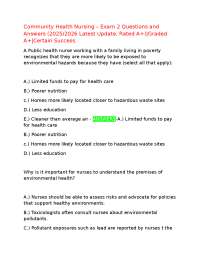 Community Health Nursing – Exam 2 Questions and Answers (2025/2026 Latest Update, Rated A+