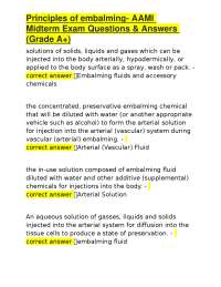 Principles of embalming- AAMI Midterm Exam Questions & Answers (Grade A+)