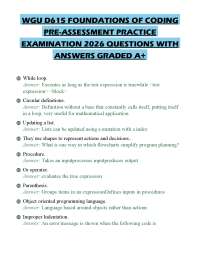 WGU D615 FOUNDATIONS OF CODING PRE-ASSESSMENT PRACTICE EXAMINATION 2026 QUESTIONS WITH ANS