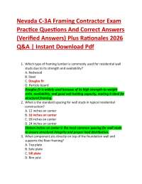 Nevada C-3A Framing Contractor Exam Practice Questions And Correct Answers (Verified Ans